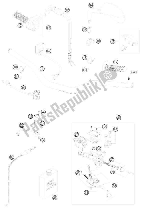 All parts for the Handlebar, Controls of the KTM 250 EXC F Australia 2008