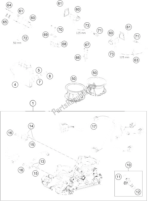 All parts for the Throttle Body of the KTM 990 Adventure R France 2011