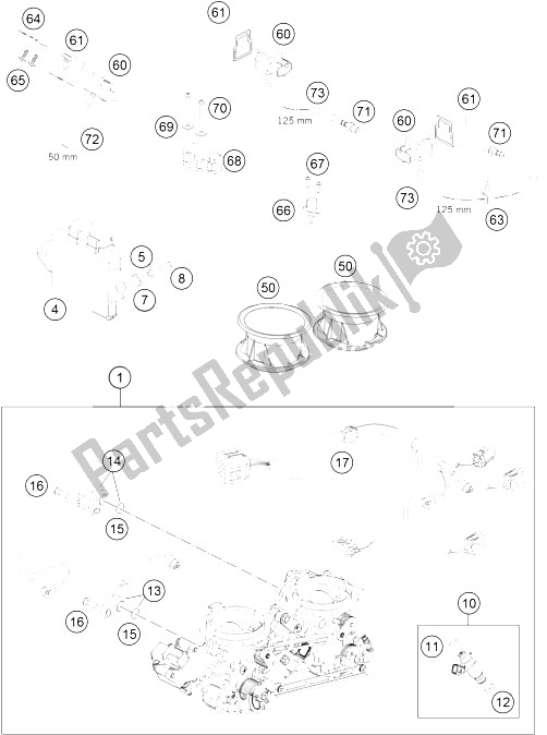 All parts for the Throttle Body of the KTM 990 Adventure White ABS 12 Europe 2012