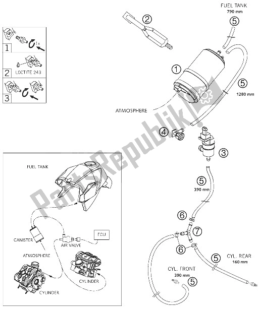 Tutte le parti per il Contenitore Per Evaporazione del KTM 990 Super Duke R USA 2008