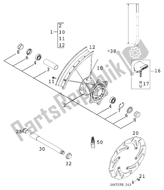 All parts for the Front Wheel 400/520 Racing of the KTM 400 EXC Racing Europe 2000