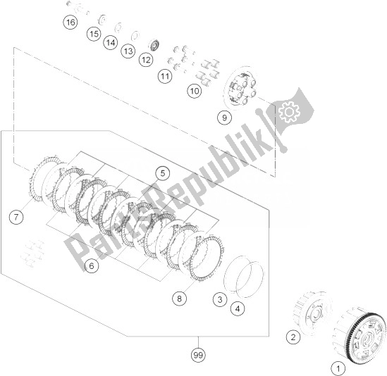 All parts for the Clutch of the KTM 390 Duke Black ABS BAJ DIR 14 USA 2014