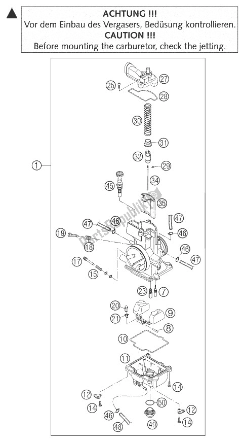 Tutte le parti per il Carburatore Keihin Pwk38-s Ag del KTM 250 SX Europe 2003