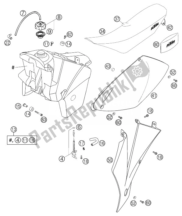 All parts for the Tank, Seat, Cover Racing Exc of the KTM 450 EXC Racing Europe 2003