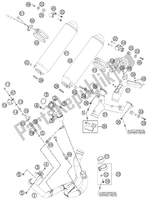Todas as partes de Sistema De Exaustão do KTM 990 Supermoto R USA 2011