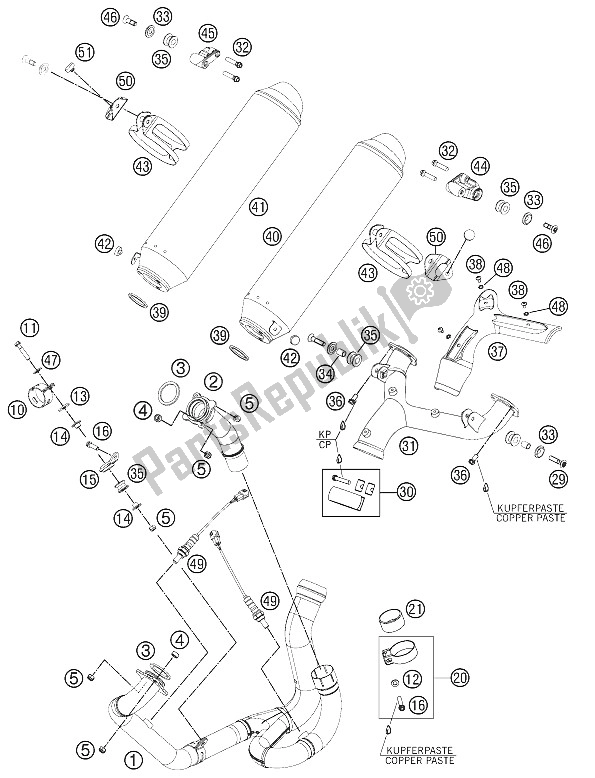 Todas as partes de Sistema De Exaustão do KTM 990 Supermoto R USA 2011