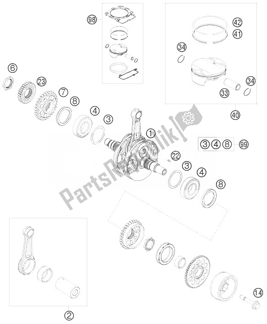 All parts for the Crankshaft, Piston of the KTM 450 SMR Europe 2010