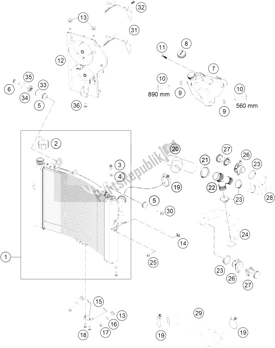 Alle onderdelen voor de Koelsysteem van de KTM 1290 Superduke R Black ABS 16 USA 2016