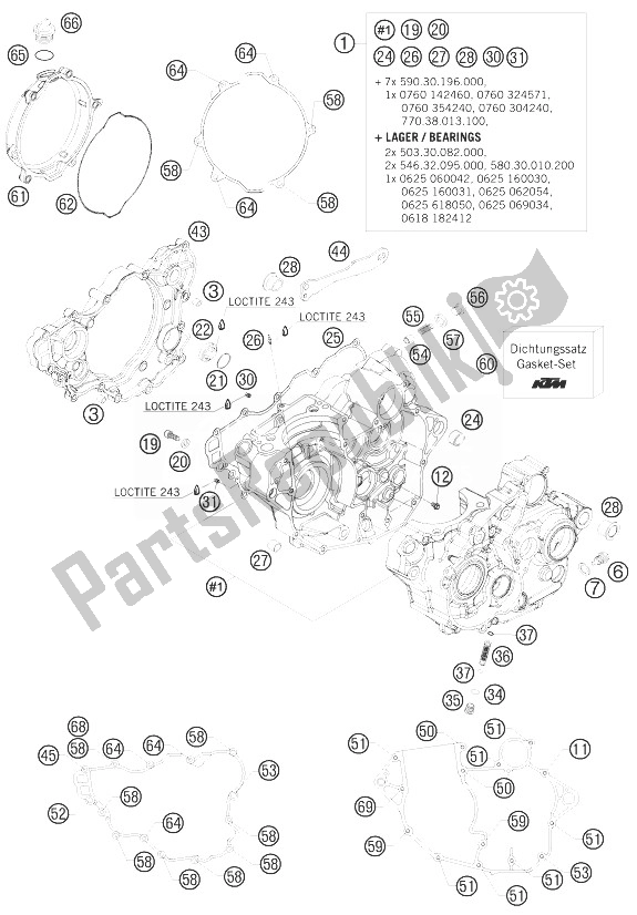 All parts for the Engine Case of the KTM 250 EXC F Europe 2010