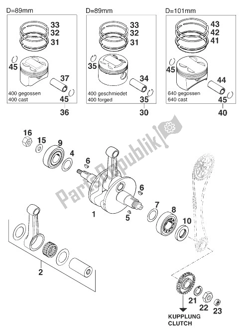 All parts for the Crankshaft - Piston of the KTM 400 LC 4 Australia 1999