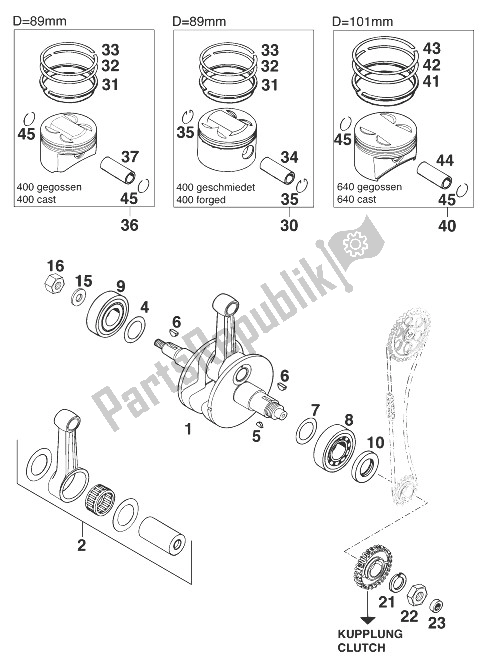 All parts for the Crankshaft - Piston of the KTM 400 LC4 R Europe 1999