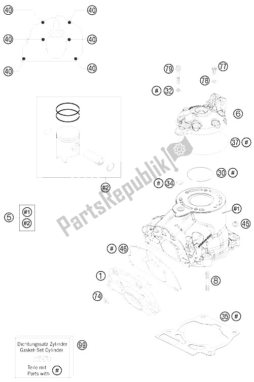 Alle onderdelen voor de Cilinder, Cilinderkop van de KTM 125 EXC Europe 2016