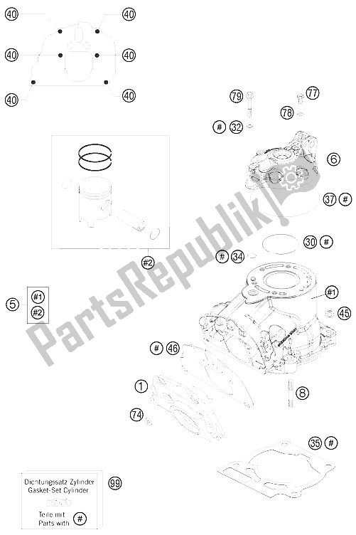 All parts for the Cylinder, Cylinder Head of the KTM 125 SX Europe 2011