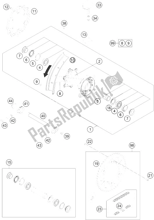 All parts for the Rear Wheel of the KTM 350 XC F USA 2016