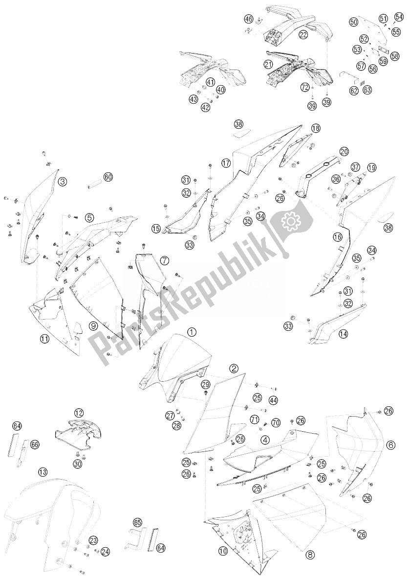 Tutte le parti per il Maschera, Parafanghi del KTM 1190 RC8 White USA 2010