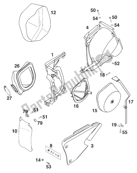 Tutte le parti per il Scatola Filtro Aria 125-380 '99 del KTM 125 EXC 99 Europe 1999