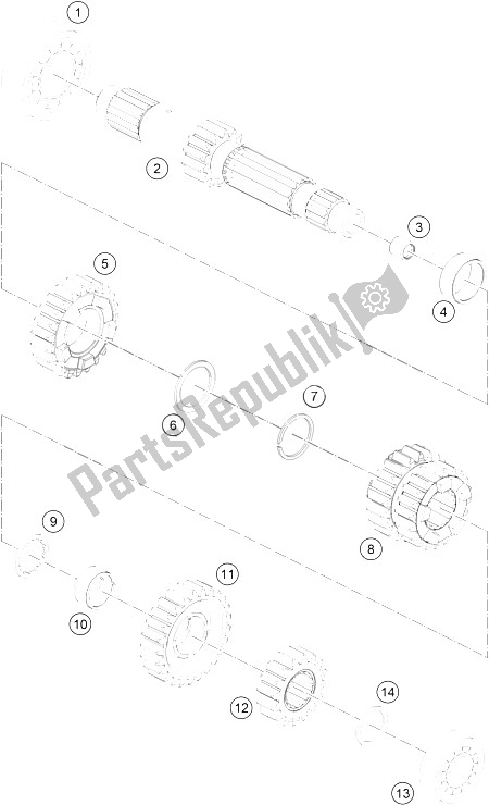 All parts for the Transmission I - Main Shaft of the KTM 1190 ADV ABS Grey WES France 2013