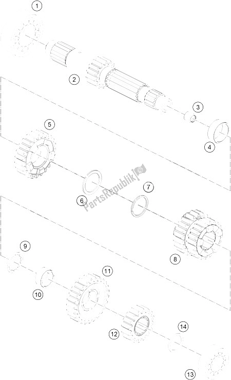All parts for the Transmission I - Main Shaft of the KTM 1290 Super Duke GT Grey ABS 16 USA 2016