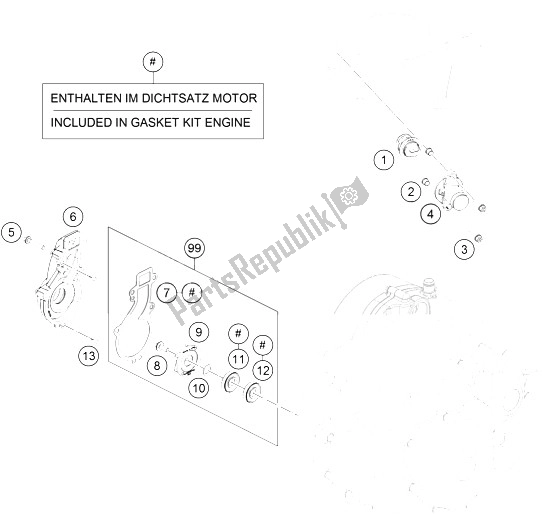 All parts for the Water Pump of the KTM 690 Duke Orange ABS Europe 2016