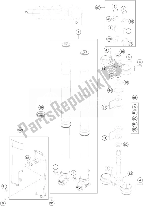 Tutte le parti per il Forcella Anteriore, Pinza Tripla del KTM 300 EXC Europe 2014