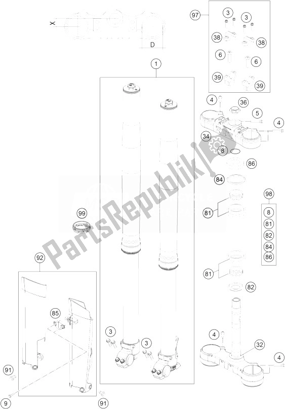 Tutte le parti per il Forcella Anteriore, Pinza Tripla del KTM 450 EXC Australia 2014