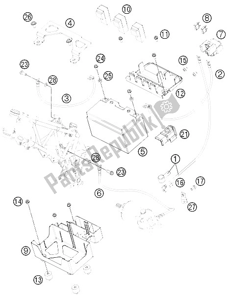 All parts for the Battery of the KTM 690 Enduro R Australia United Kingdom 2012