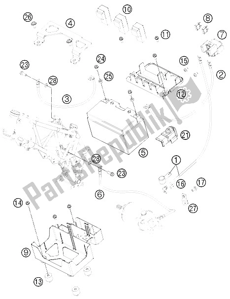 All parts for the Battery of the KTM 690 SMC Australia United Kingdom 2011