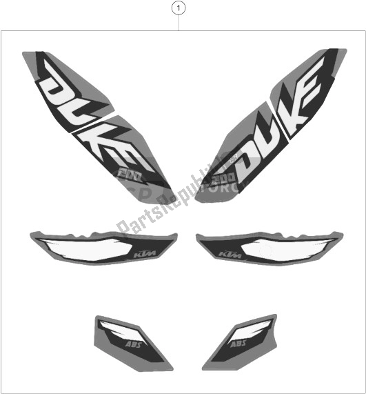 All parts for the Decal of the KTM 200 Duke OR W O ABS CKD 14 Argentina 2014