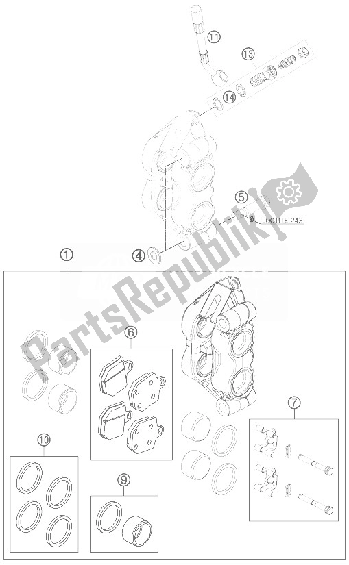 All parts for the Brake Caliper Front of the KTM 450 SMR Europe 2007