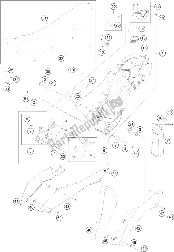 Todas las partes para Tanque, Asiento, Tapa de KTM 690 Enduro R Australia United Kingdom 2011