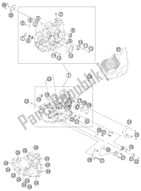 All parts for the Engine Case of the KTM 200 Duke OR W O ABS CKD 15 Malaysia 2015