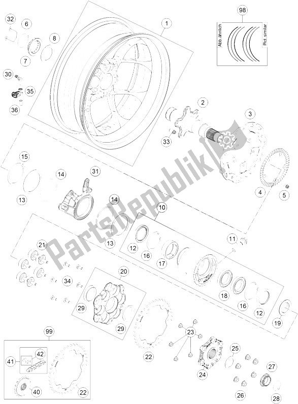 All parts for the Rear Wheel of the KTM 1290 Super Duke GT Grey ABS 16 USA 2016