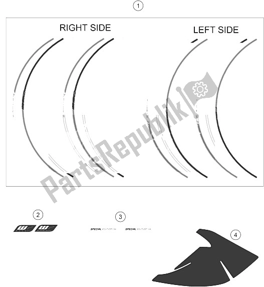 All parts for the Decal of the KTM 1290 Superduke R S E ABS 16 Australia 2016