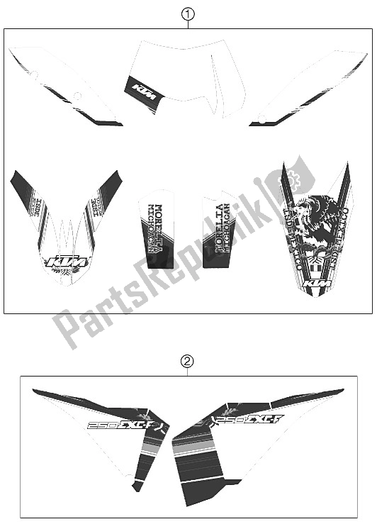 All parts for the Decal of the KTM 250 EXC F SIX Days Europe 2011