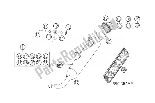 Tutte le parti per il Silenziatore Di Scarico del KTM 250 XC USA 2007