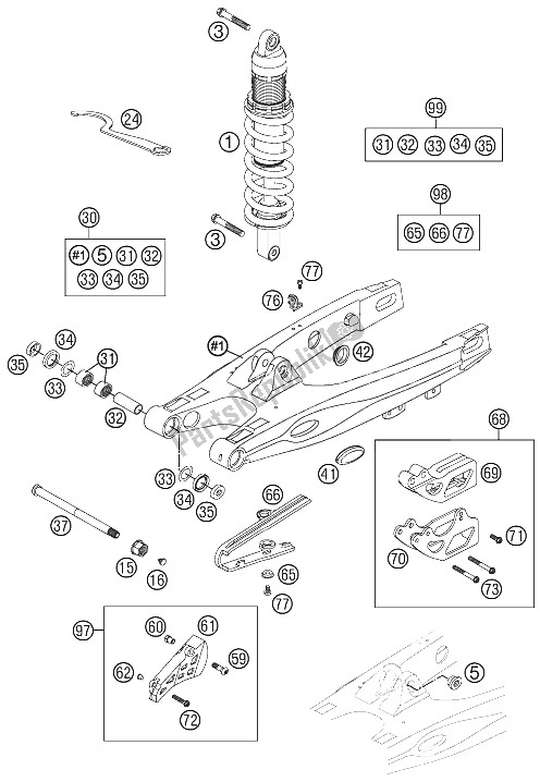 All parts for the Swing Arm of the KTM 85 SX 19 16 Europe 2012