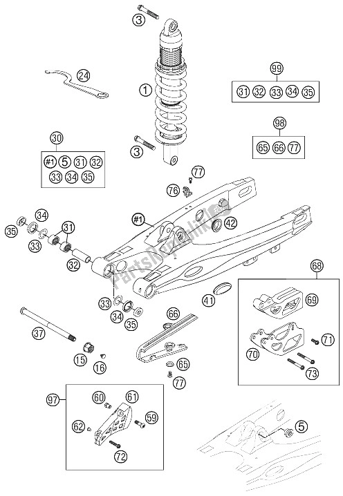 Alle onderdelen voor de Zwenkarm van de KTM 85 SXS 17 14 Europe 2012
