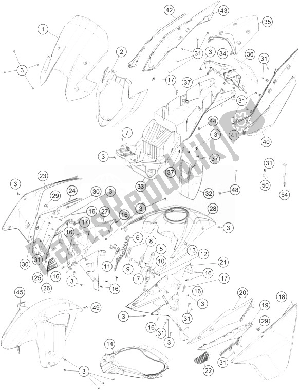 Tutte le parti per il Maschera, Parafango del KTM 1190 ADV ABS Orange WES Europe 2014