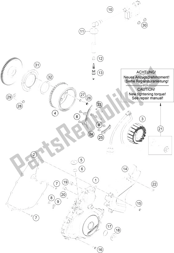 All parts for the Ignition System of the KTM 390 Duke White ABS CKD Brazil 2016