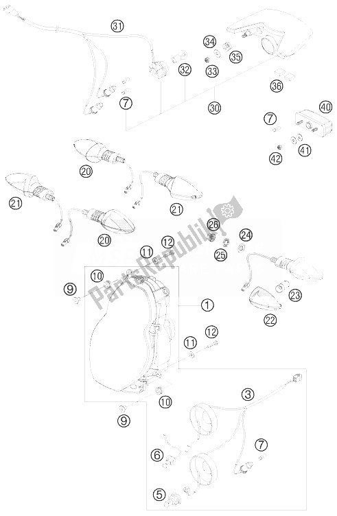 All parts for the Lighting System of the KTM 990 Adventure Black ABS 07 Europe 2007