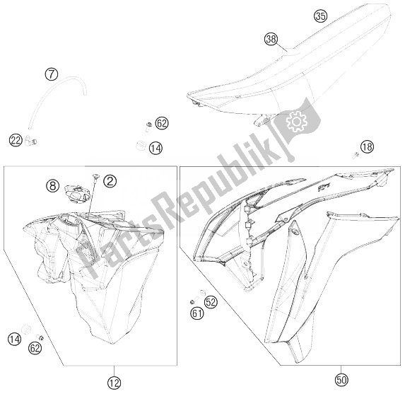 All parts for the Tank, Seat, Cover of the KTM 350 XC F USA 2014