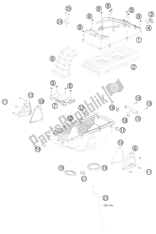 All parts for the Air Filter Box of the KTM 990 Supermoto R France 2009