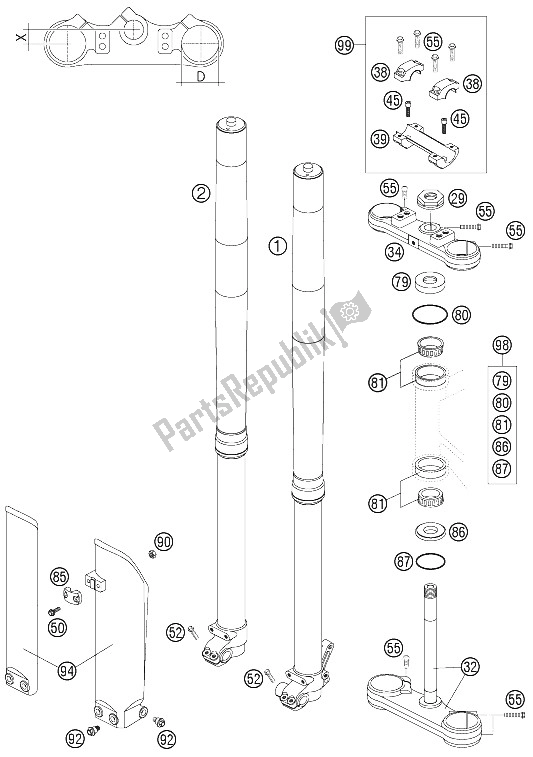 Wszystkie części do Przedni Widelec - Mostek Kierownicy Wp Usd 43 85 Sx KTM 85 SX 17 14 Europe 2005