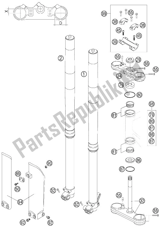 All parts for the Front Fork of the KTM 85 SX 17 14 Europe 2006