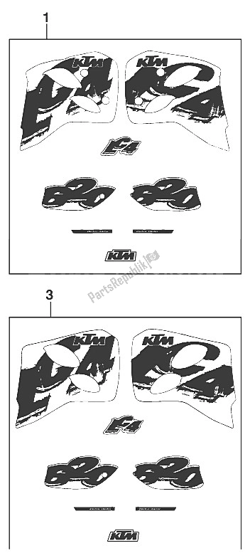 All parts for the Decal 400/620 Lc4 Egs '97 of the KTM 400 EGS 20 KW 11 LT Orange Europe 1997