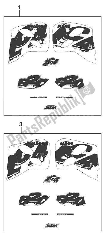 All parts for the Decal Sets Egs-e,lse '97 of the KTM 620 EGS E 37 KW 11 LT Orange Europe 1997