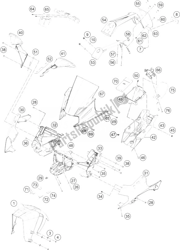 Alle onderdelen voor de Masker, Spatborden van de KTM RC 390 White ABS B D 14 Europe 2014