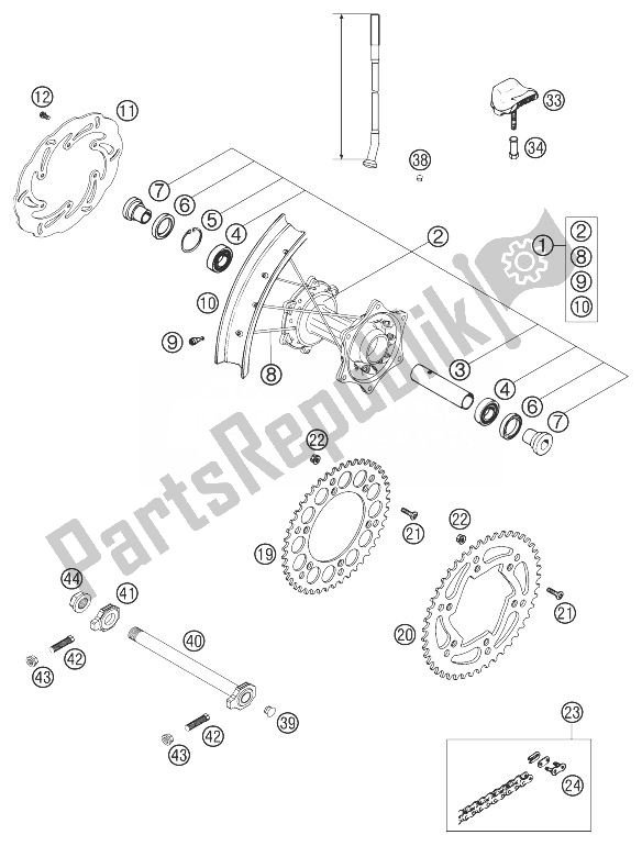 All parts for the Rear Wheel 125/200 of the KTM 125 SX Europe 2003