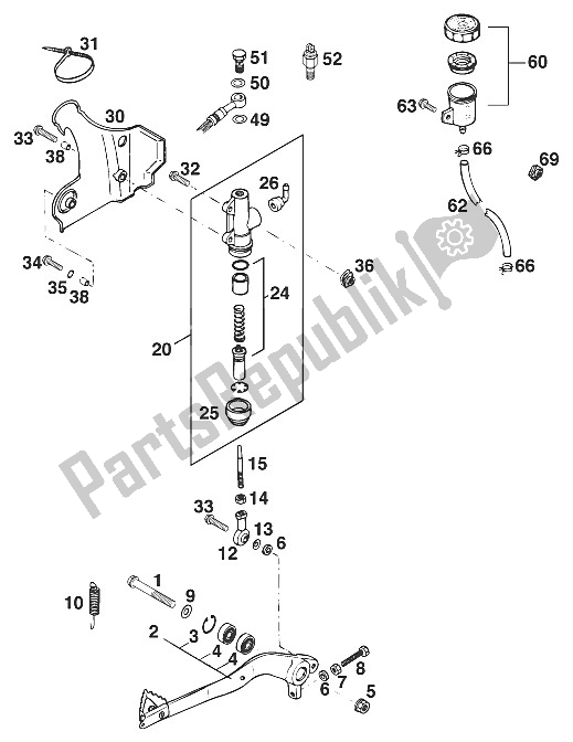 Tutte le parti per il Comando Freno Posteriore 250-360'97 del KTM 250 EXC M O 13 LT USA 1997