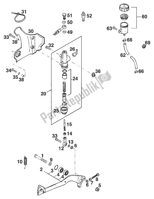 Tutte le parti per il Comando Freno Posteriore 250-360'97 del KTM 250 SX M O Europe 1997